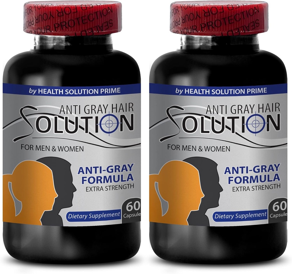 Catalase Anti Gray - Solution de cheveux gris pour les hommes et les femmes - Suppléments de cheveux anti-gris Vitamines - Couleur naturelle organique des cheveux pour la couverture des cheveux gris - Produits capillaires pour les femmes - 2 bouteilles 120 capsules