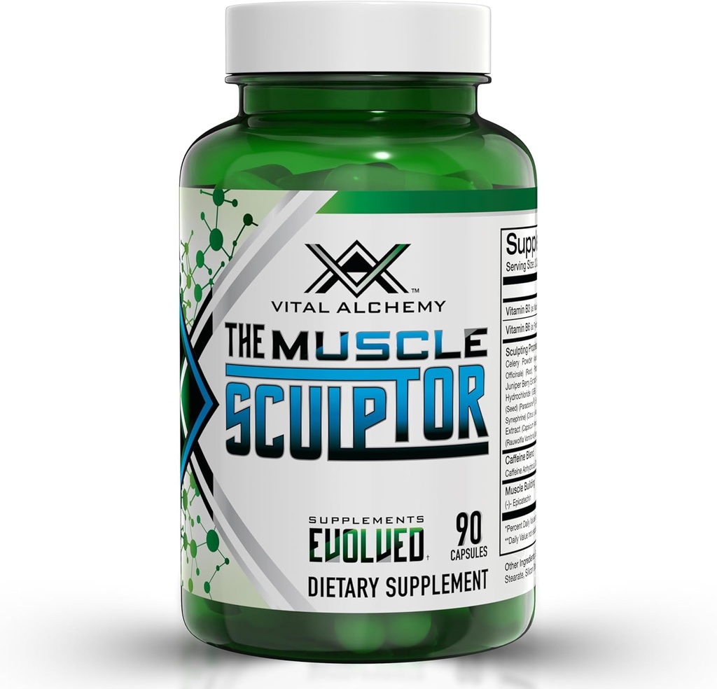 Alchimie vitale Le sculpteur musculaire– Constructeur musculaire avec vitamine B3, B6, Phosphatidylsérine, Epicatechin & Cayenne – Soutient la croissance musculaire, la focalisation, l'énergie et la synthèse protéique, fabriqués aux États-Unis – 90 capsules