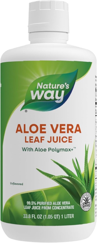 Nature's Way Aloe Vera Leaf Juice with Polymax+, 99.5% Purified Aloe Vera Leaf Juice from Concentrate, Unflavored, 33.8 Fl Oz
