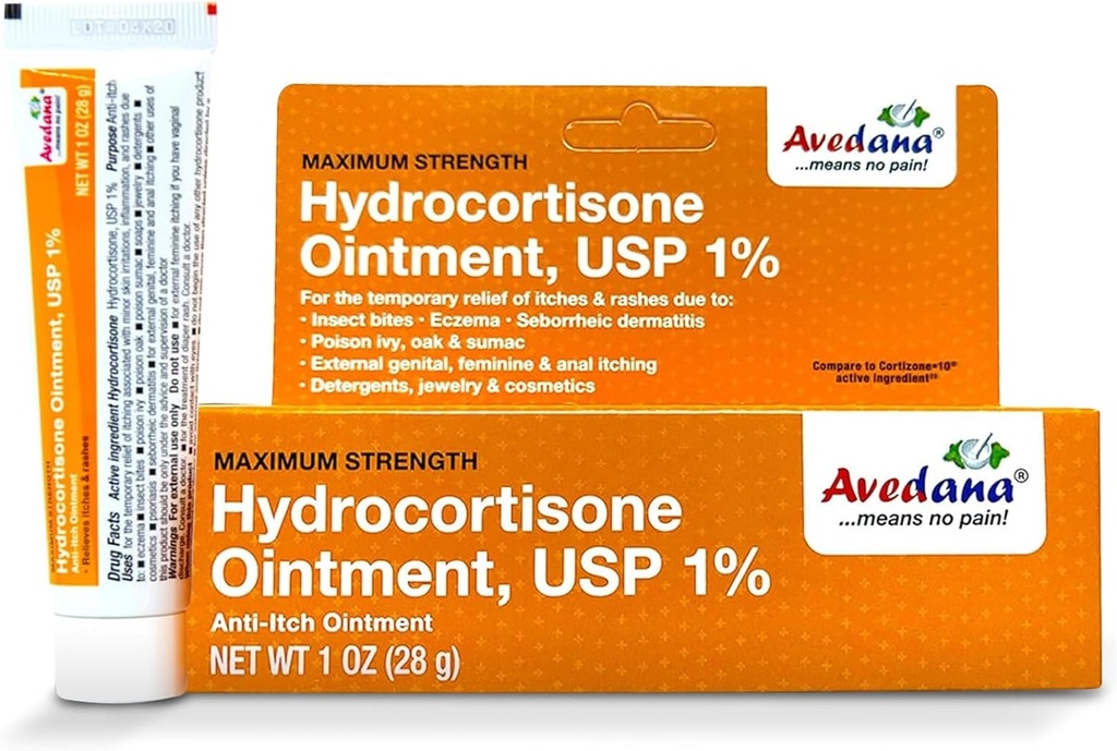 Hydrocortisone Onguent de 1 oz Hydrocortisone Onguent avec 1 pour cent USP – Fort maximum Cortisone Onguent de Relief Rapide Anti Démangeaison Onguent apaisant et calmant Formule imperméable