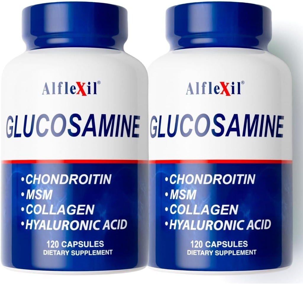 Supplément nutritionnel Premium Glucosamine & Chondroïtine - Soutien articulaire, os et genou sain - Riche en MSM & collagène - Ingrédients naturels organiques - Fabriqués aux États-Unis - 120 Capsules 2 Pack