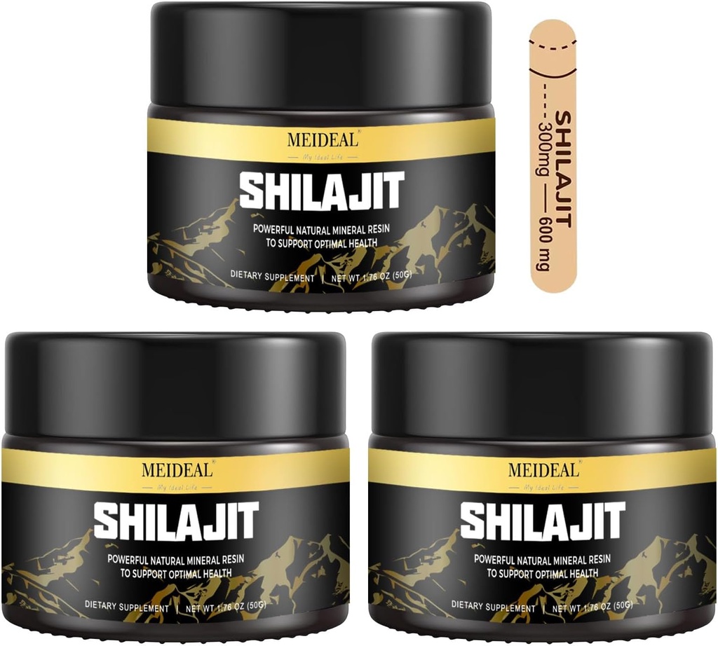 Résine chilajit biologique chilajit pure himalayenne, résine chilajit de qualité or avec 85+ minéraux traces et acide fulvic, supplément chilajit pur pour une meilleure santé, 50 Gram (3 Pcs)