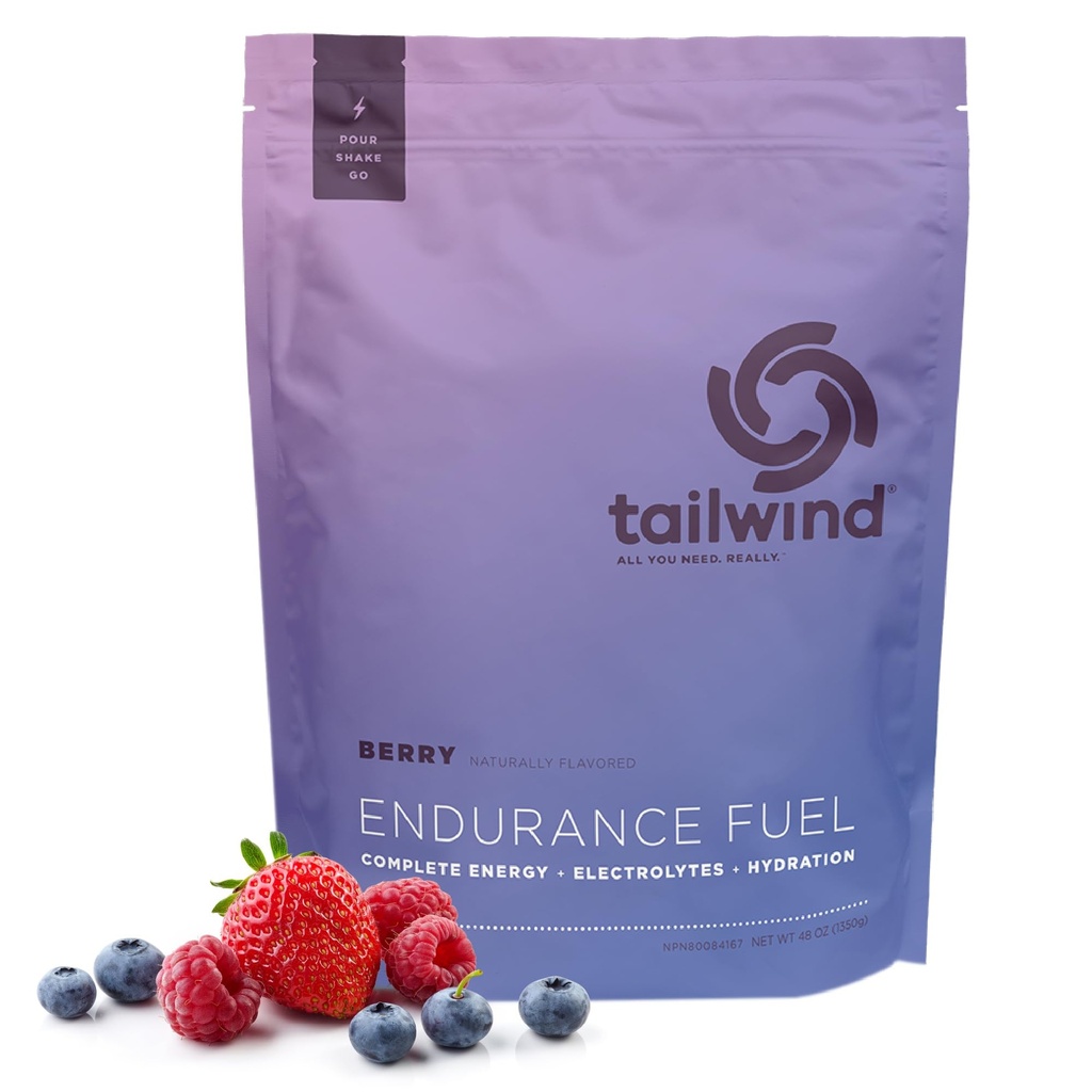 Tailwind Nutrition Endurance Carburant, glucides et électrolytes boisson sportive Mélange de poudre, sans gluten, végétalien, baie, 50 portions