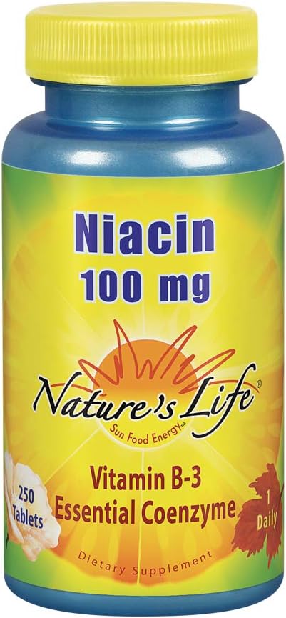 Natures Vie Niacine 100mg , supplément vitamine B3 , Lipide de sang sain , Circulation et soutien de la peau , 250CT