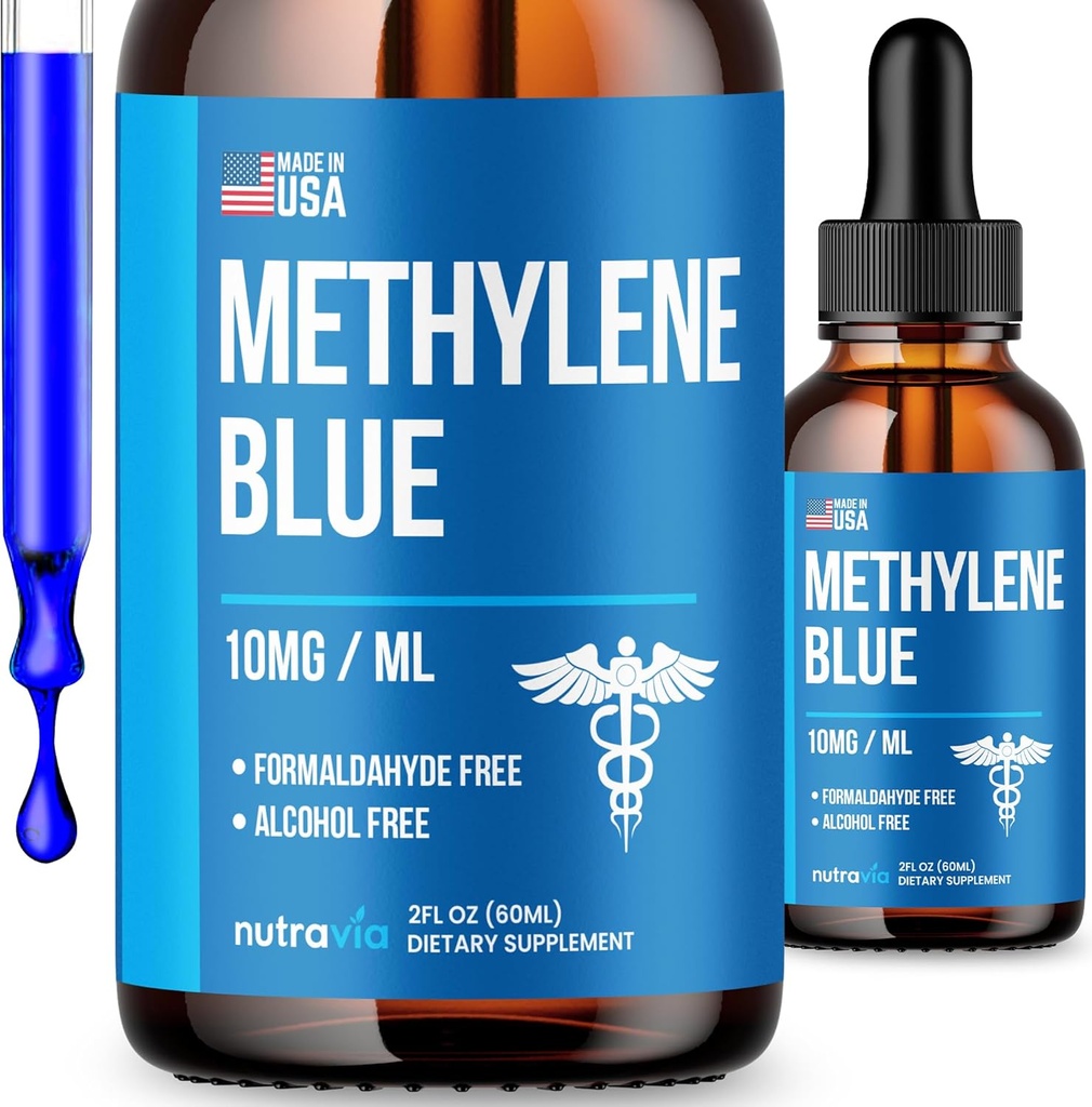 Méthylène Bleu 99,99% - Formule officielle - Méthylène Bleu Liquid Drops Formule de résistance avancée, Absorption accrue, Supplément de Méthylène Bleu Poudre liquide Comparer à la classe pharmaceutique (2oz)