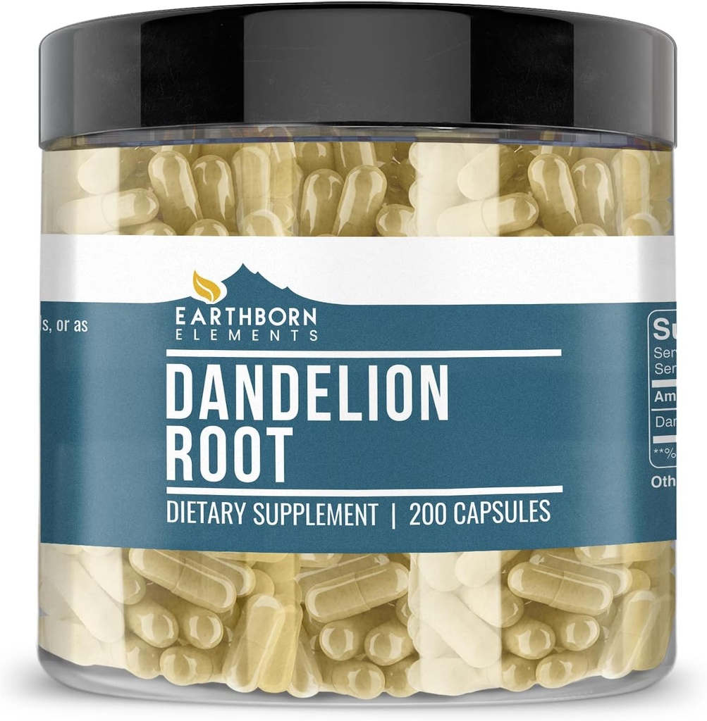 Éléments terriens Dandelion Root 200 Capsules, pures et non diluées, sans additifs