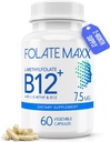 L-méthylfolate + B12 Mélange de méthylcobalamine 7,5mg - 60 Capsules - Acide folique actif et supplément de B12-5-MTHF et B12 méthylé pour les hommes et les femmes - Non OGM, sans gluten, sans remplissage