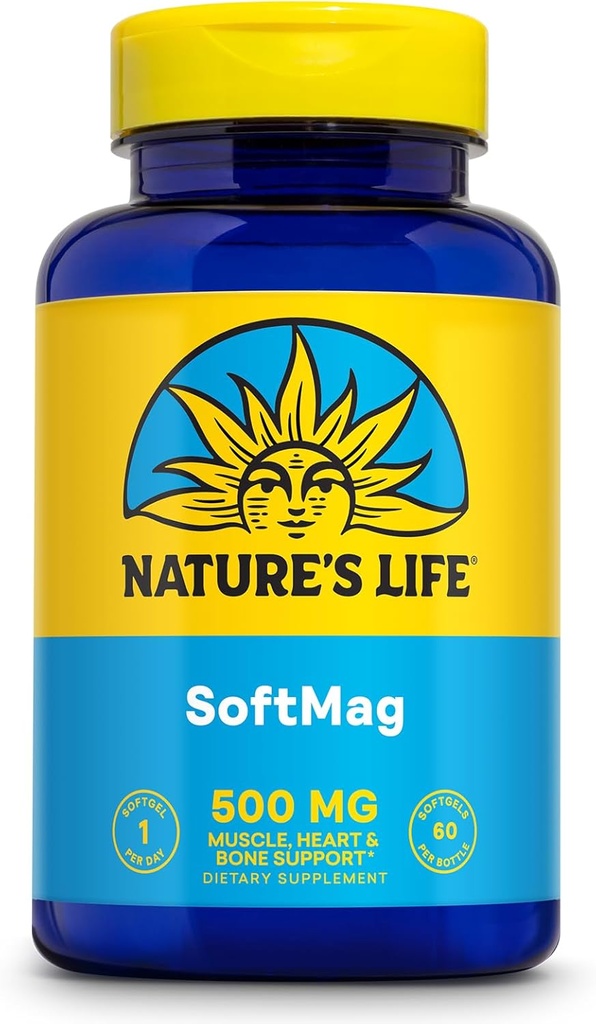NATURE'S LIFE SoftMag 500 mg - Magnesium Complex - Bone Health, Muscle and Heart Health Support - Easy to Swallow Softgels - 60-Day Guarantee, 60 Servings, 60ct