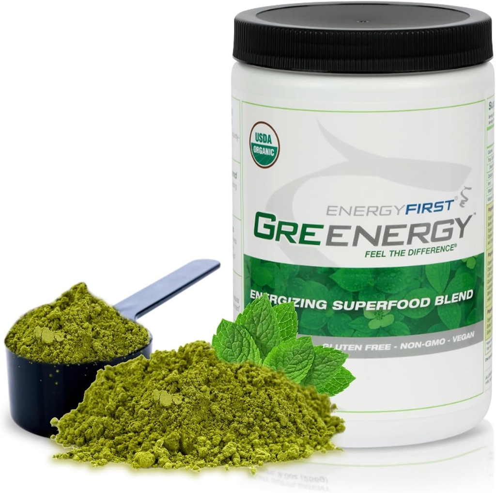 EnergyFirst energize and détoxify Greenergy Bio Superfood Powder - Vegan, sans gluten, sans sucre, non-OGM - 30 portions pour l'énergie quotidienne et l'immunité Boost!