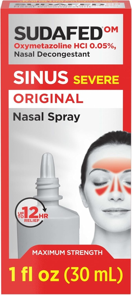 Spray nasal à base de sinus souillé, spray nasal de 12 heures pour un soulagement rapide et puissant de la congestion dû au froid ou aux allergies, Oxymétazoline HCl .05% Spray nez, 1 fl. oz