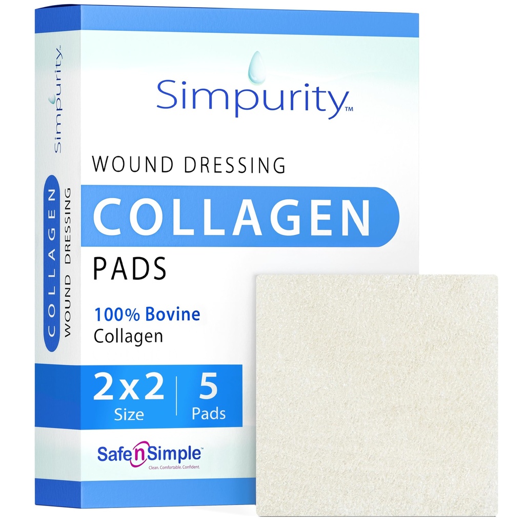 Plaquettes collagènes - 2" x 2" 5 Plaquettes collagènes de comte pour les blessures - Plaquettes collagènes non adhérantes pour les blessures - Fournitures de soins pour les blessures simples