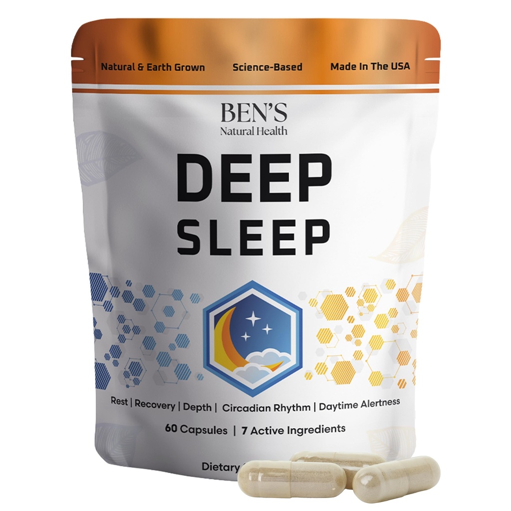 Ben's Natural Health Deep Sleep Support Supplément, Mélatonine, Valérien, Camomille et Lavande, 30 Capsules