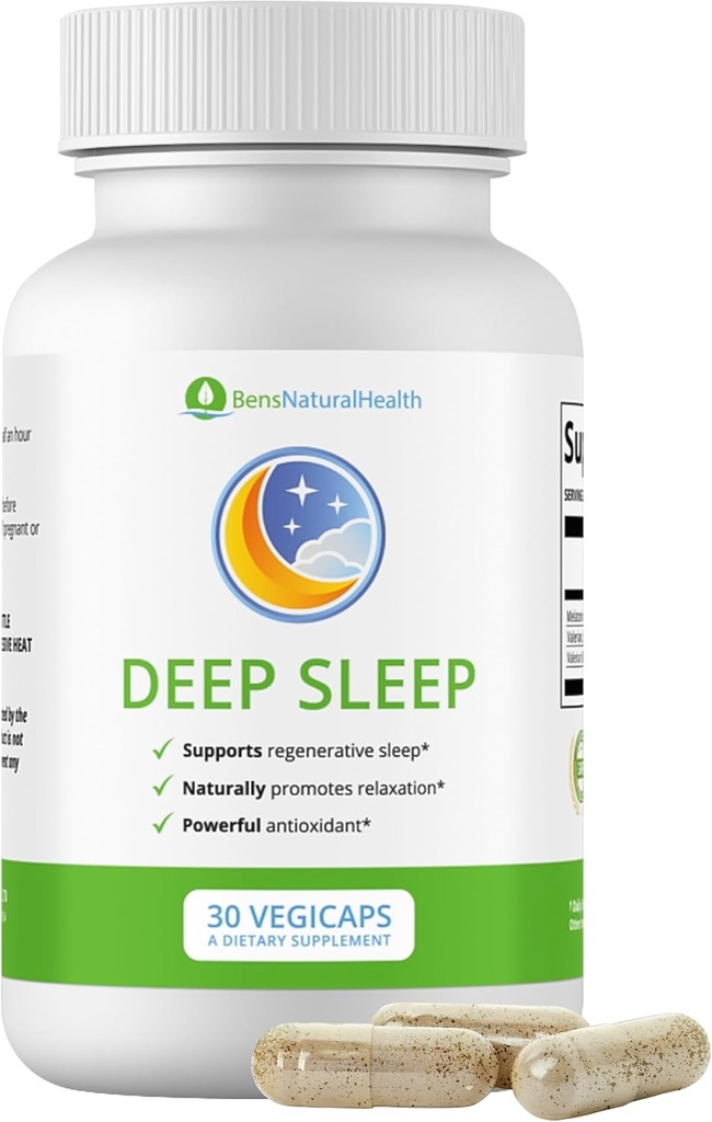 Ben's Natural Health Deep Sleep Support Supplément, Mélatonine, Valérien, Camomille et Lavande, 30 Capsules