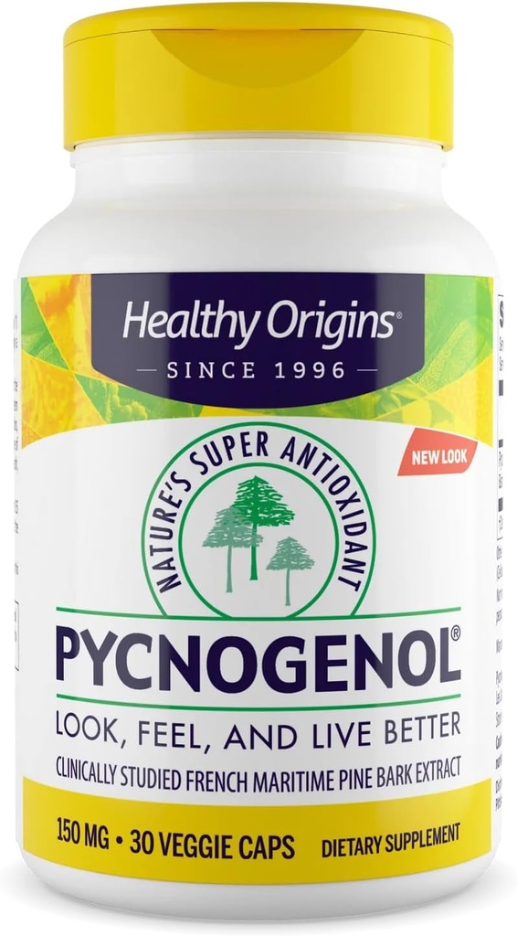 Origines saines Pycnogenol 150 mg, Extrait d'écorce de pin Maritime, Natures Super Antioxydant, Antioxydant, Non-OGM, Vegan, 30 Capsules de Véggie