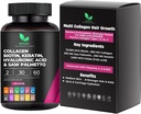 Multi Collagen Hair Pills - Biotin 10,000mcg, Keratin & Hyaluronic Acid - Hair Growth - Hair Skin & Nails Vitamins & DHT Blocker - Vitamin E Folic Acid Pumpkin Seed MSM, Saw Palmetto 60 Vegan Capsules