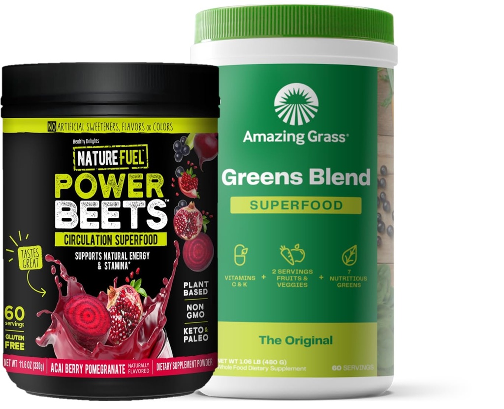 Amazing Grass Greens Blend Superfood: Super Greens Powder Smoothie Mix pour Boost Energy, 60 Servants & Nature Beets Power Powder, Beet Root Powder, Support Natural Energy, 60 Servants