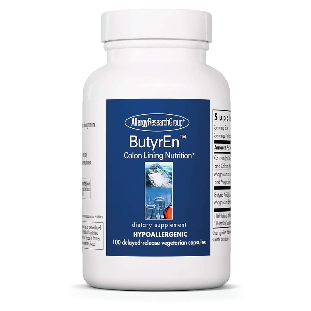 Groupe de recherche sur l'allergie ButyrEn - Supplément de santé Butyrate Gut pour les femmes et les hommes, Colon et soutien digestif avec complexe d'hommage, acide butyrique - 100 capsules végétariennes à libération retardée