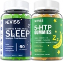 Melatonin Free Sleep Aid Gummies + 5-HTP Gummies for Adults , with GABA, L-Theanine, L-Tryptophan, Magnesium, Ashwagandha, Turmeric - Non-Habit Forming, Banana Extract Help for Deep Relaxation, Calm