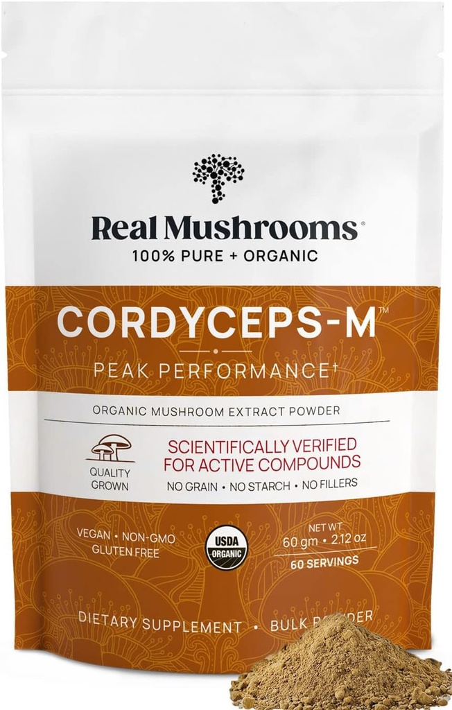 Real Mushrooms Cordyceps Mushroom Powder - Organic Cordyceps Powder Mushroom Energy and Wellness Support - Rich in Beta Glucans - Non-GMO, Vegan Supplement, 60 Servings