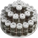 Organisateur mensuel de bouteilles de pilules Caddy - 31 bouteilles de pilules de taille complète numérotées w enfant-proof lids pour chaque jour du mois- rack clair et facile à utiliser pour la dose quotidienne de vitamines et suppléments de médicaments