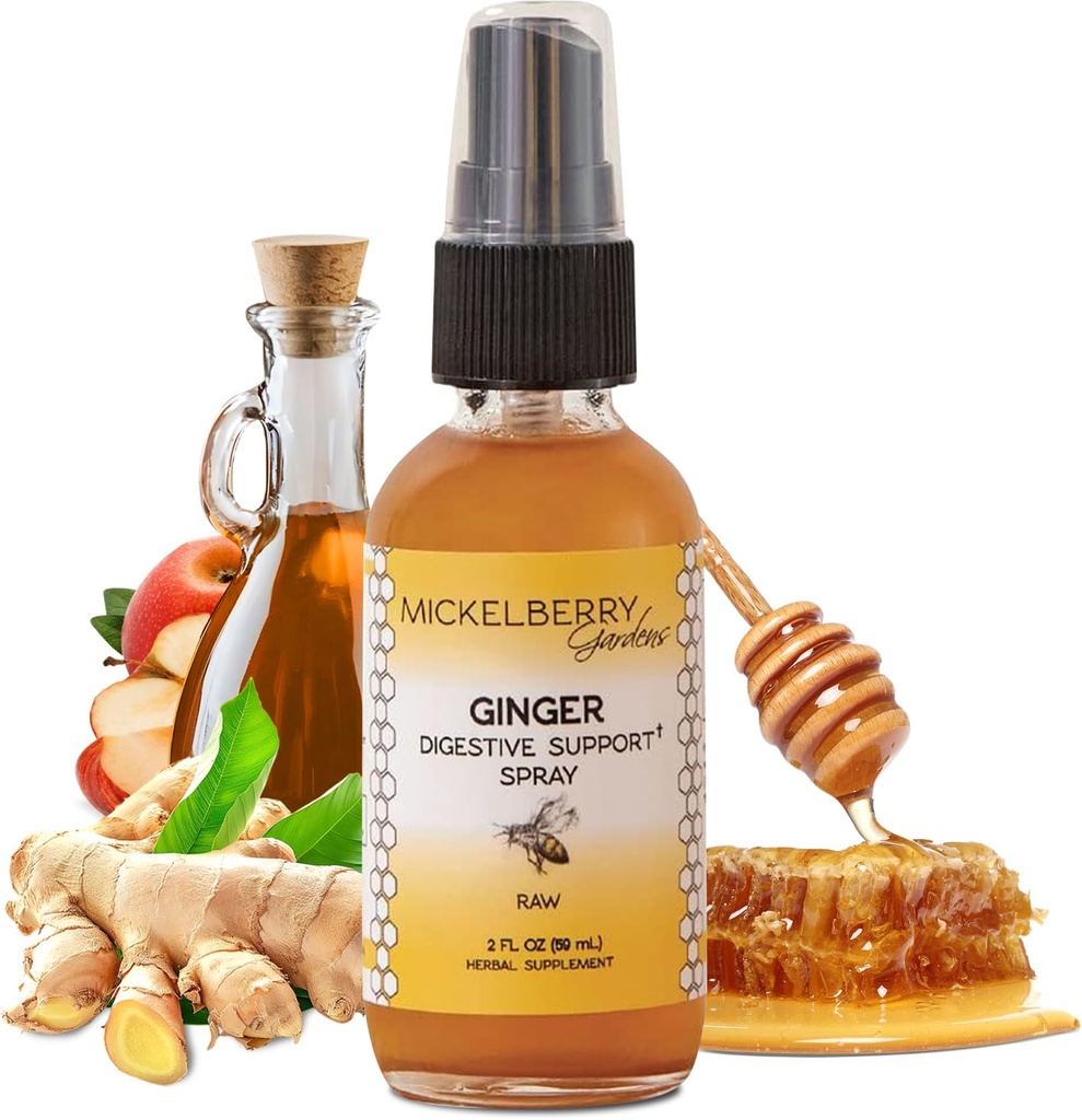 Mickelberry Gardens Immune Support Ginger Honey Spray – Shots et sirop de gingembre biologique pour stimuler l'immunité, la santé digestive et le bien-être – 2 Oz