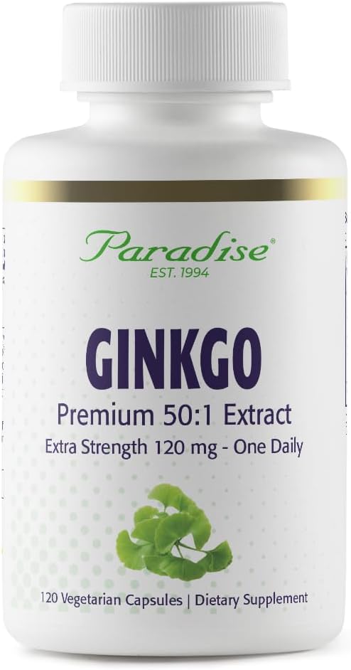 Extrait de Ginkgo Biloba, Super Potent, Ultra Pure, Vegan, Non OGM, Sans gluten, 120 Capsules végétariennes