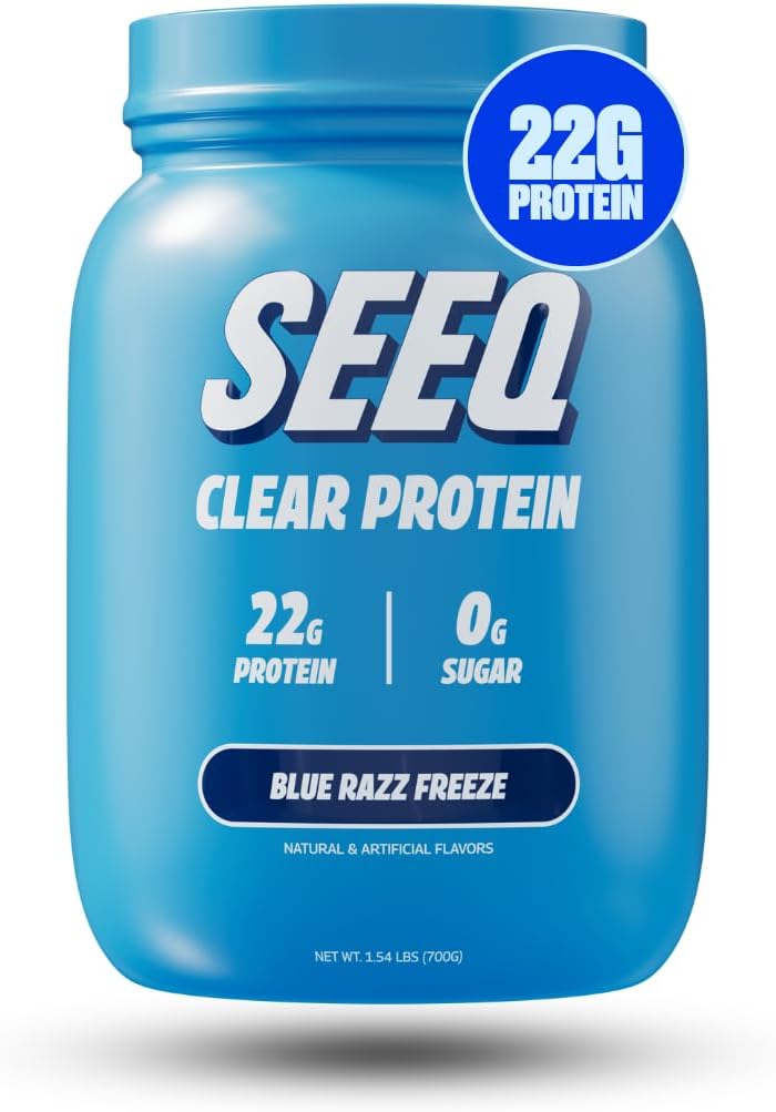 SEEQ Poudre de protéines claires - Gel de razz bleu - 25 portions - 22g Protéine de lactosérum clair - Zéro sucre - 0g Lactose - Allergène - Soutien GLP1 - Santé osseuse - Récupération après entraînement musculaire