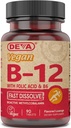 Vitamine végane Deva B12 Supplément dissolvant rapide - Complexe une fois par jour avec 1000 Mg de méthylcobalamine B12, acide folique, B6 - Arôme citron - 90 comprimés dissolvables, 1-paquet