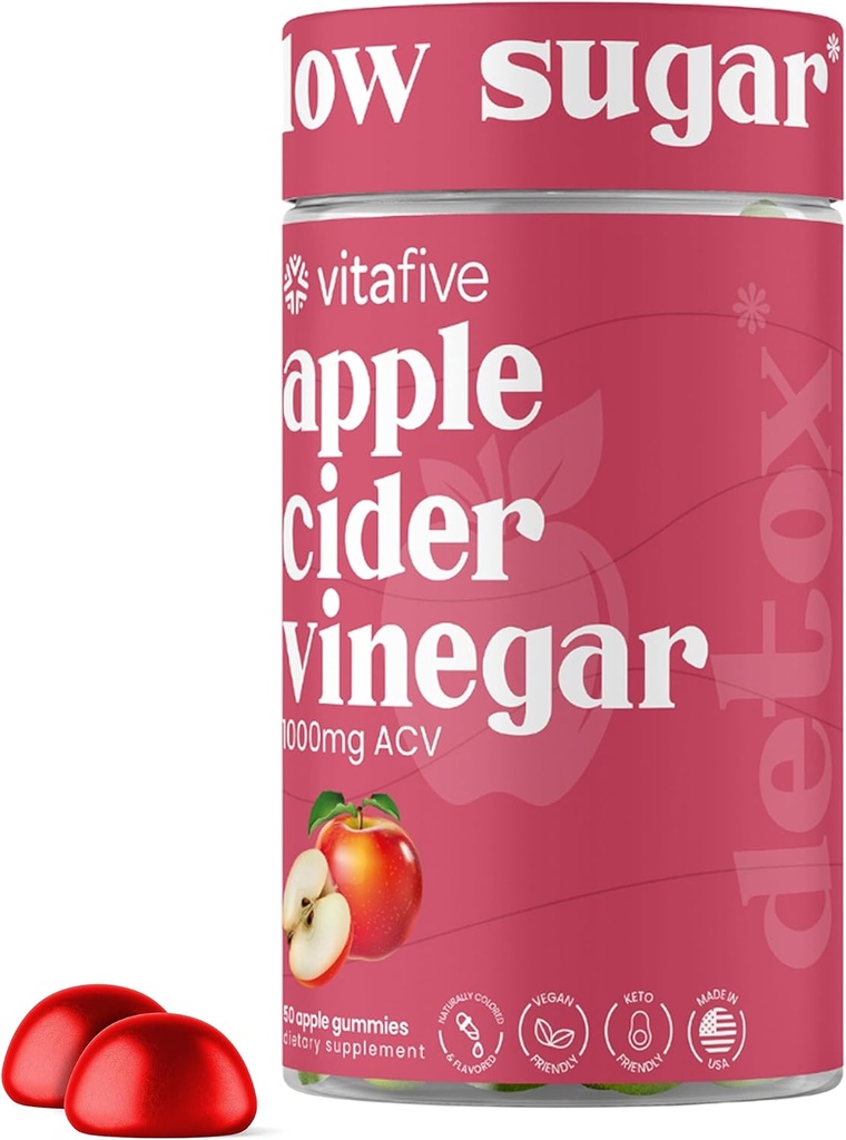 vinaigre de cidre de pomme, 500mg de vinaigre de cidre de pomme par gummy, Boost Gut Health, Colon Support, végétalien, sans gluten (50 Ct)