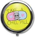 Cute Cartoon Take A Chill Pill Citations Pill Box Case Trinket Stash Box Téléphone Cadran Pop Art Retro Medicine Support de tablette Organisateur - 3 Compartiments