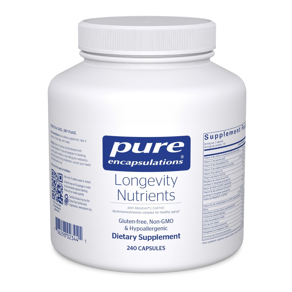 Encapsulations pures Nutriments de longue durée : Multivitamine/Complexe minéral pour soutenir le vieillissement en santé, la fonction cérébrale, les yeux, les os et la santé vasculaire*