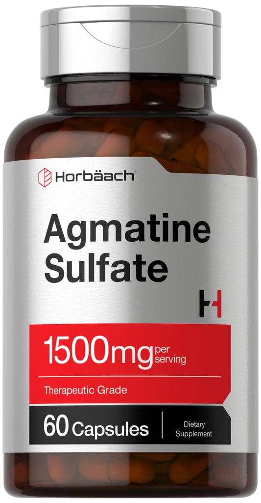 Horbäach Agmatine Sulfate Capsules 1500mg | 60 Pills | Pharmaceutical Grade | Non-GMO, Gluten Free Supplement