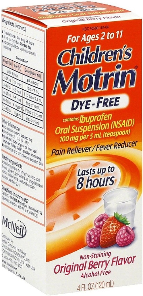 Motrin pour enfants anti-douleur/réducteur de fièvre, saveur de baie originale 4 oz (12 pack)