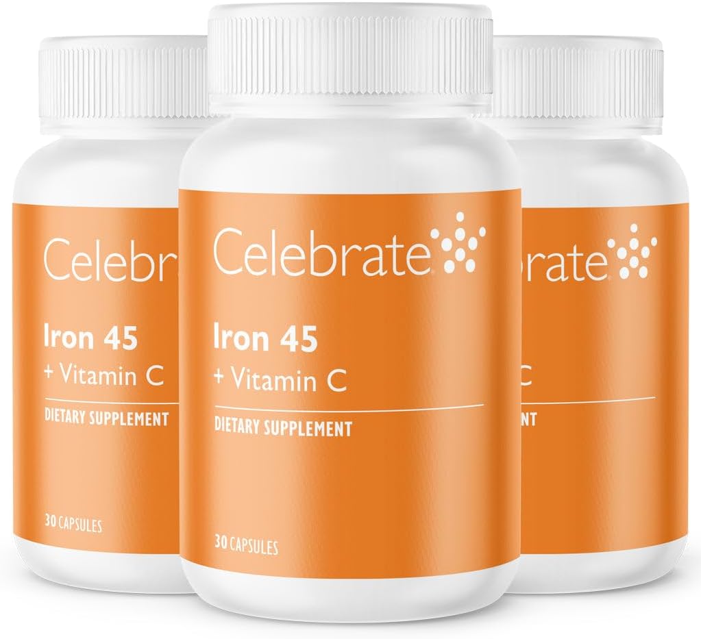 Celebrate Vitamins Iron Supplement with Vitamin C - 45mg Iron, 60mg Vitamin C, Bariatric Vitamins for WLS Patients, Vertical Sleeve & Gastric Bypass Surgery (90 Capsules)