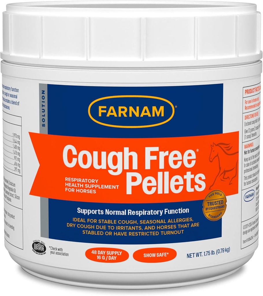 Farnam Cough Free Pellets Supplément santé respiratoire pour chevaux, fournit un soutien respiratoire pour chevaux avec allergies saisonnières ou Toux stable, 1,75 lb., 48 jours d'approvisionnement