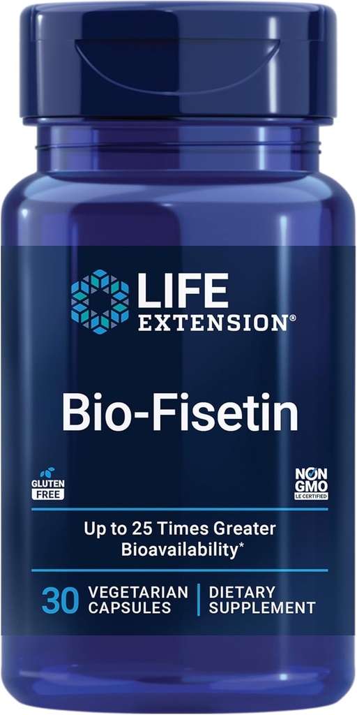 Life Extension Bio-Fisetin, Fisetin, galactomannans from Fenugreek Seed, Cellular Health, Cognitive Health, Longevity, Gluten-Free, Vegetarian, Non-GMO, 30 Vegetarian Capsules