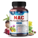 Supplément de NAC N-Aetyl Cysteine Enrichi en chardon de lait, quercétine - Immunité de soutien, santé respiratoire et détox hépatique 150 capsules