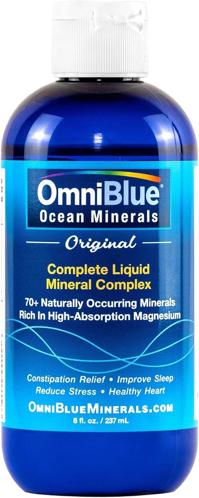 OmniBlue Ocean Minerals - 70+ Trace Minerals & Liquide Magnésium - Potassium, Chlorure- Faible sodium - Support naturel pour le sommeil, la digestion, la régularité, l'hydratation et l'équilibre électrolytique (8 oz)