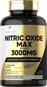 Carlyle supplément à l'oxyde nitrique 3000 mg , 120 capsules , pré-entraînement avec L-Arginine et L-Citrulline , sans gluten