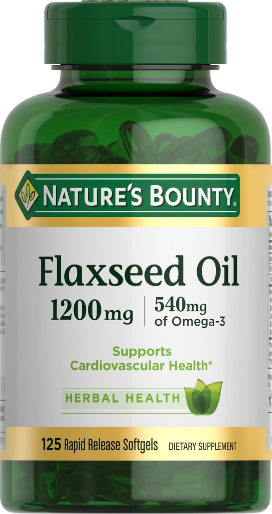 Nature's Bounty Flaxseed et Omega 3, supplément alimentaire, soutient la santé cardiovasculaire, 1200mg, Softgels, 125 ct