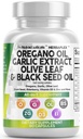 Huile Nutra Origan propre à l'huile de graines noires Extrait de feuille d'olive ailique - Huile d'Origan Capsules Immune Soutien Carvacrol & Thymoquinone Supplément pour les femmes et les hommes + Vitamine D3 & Zinc