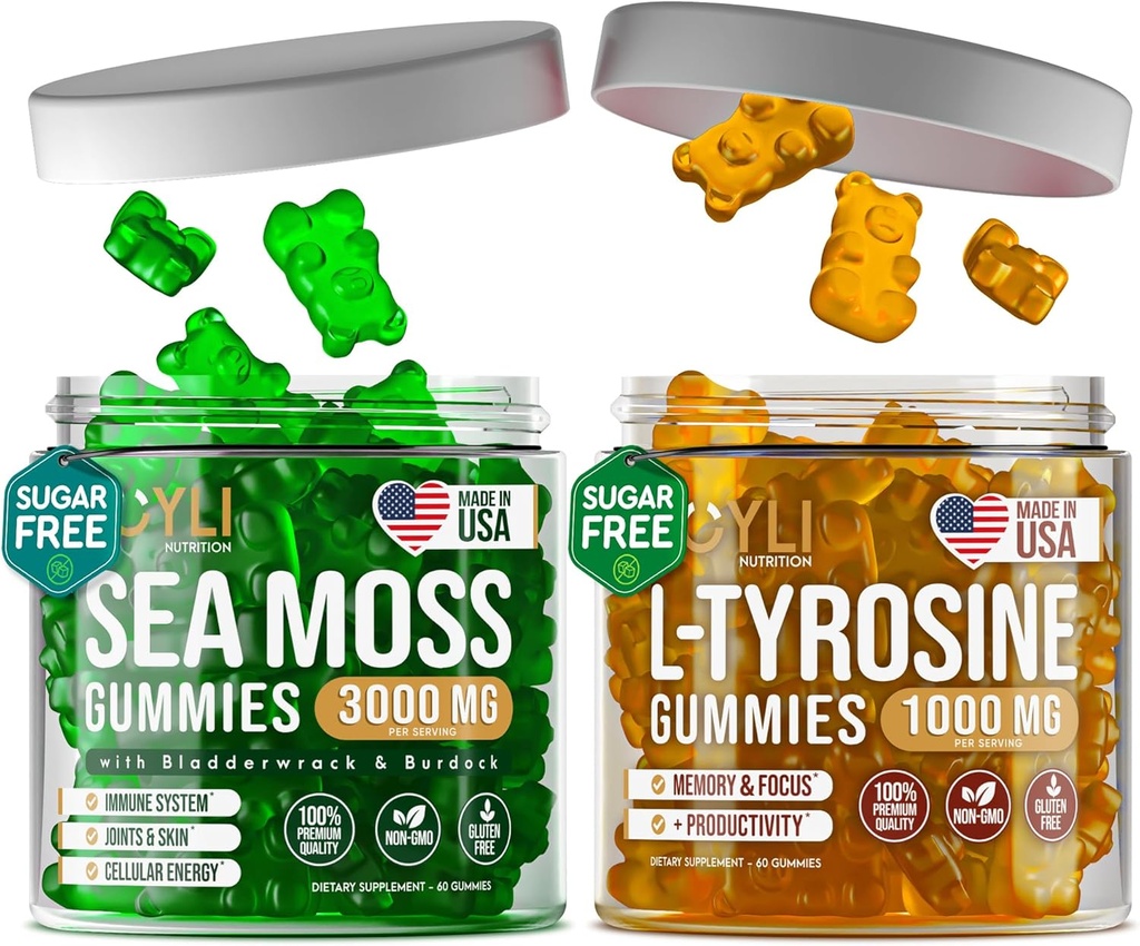 Gummées de la mer d'Irlande et de L-Tyrosine - Supplément L de la Tyrosine, Gummées de la mer pour adultes, enfants - Gummées de la mer d'Irlande, Gummées de la mer d'Irlande