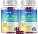 St John's Wort Gummies 600mg, 3 suppléments à base de plantes biologiques en 1 pour soulager le stress, support du système nerveux, avec Ashwagandha & Holy Basil Extract pour adultes et enfants, non-OGM, végétalien, 120 ct.