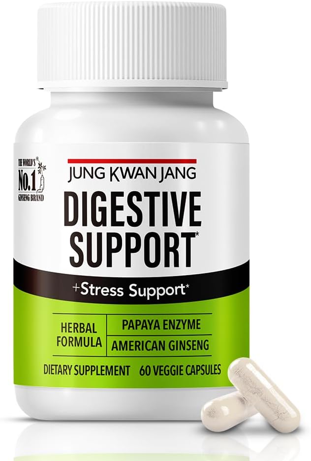 JungKwanJang Digestive Wellness Support - Papain 400mg, American Ginseng 143mg, Bromelain 400mg, Supplément Santé Gut pour le confort digestif et l'absorption nutritive, 60 Capsules pour les hommes et les femmes