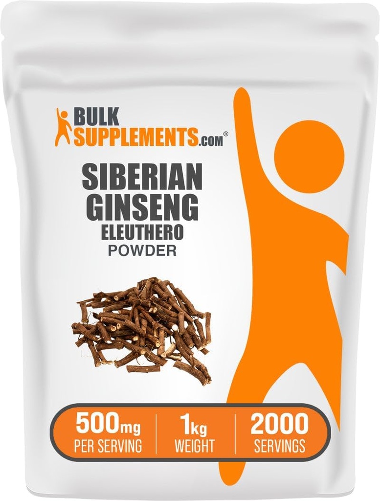 BulkSupplements.com Poudre d'Eleuthero - Poudre de ginseng sibérienne, Eleutherococcus senticosus, Supplément à base de plantes de Ginseng - Sans gluten, 500mg par portion, 1kg (2,2 lb) (paquet de 1)