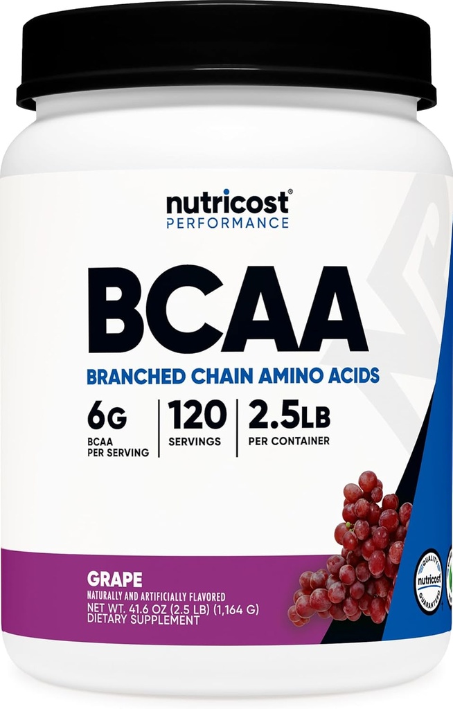 Nutricost BCAA poudre (Grape, 120 portions) - Sans gluten, non-OGM, végétarien, optimal rapport 2:1:1
