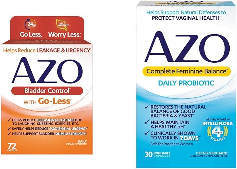 AZO Bladder Control with Go-Less Daily Supplement aide à réduire l'urgence occasionnelle et l'équilibre féminin complet probiotiques quotidiens pour les femmes
