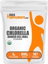 BulkSupplements.com Poudre de Chlorella biologique - Mur de cellules cassées, poudre de superaliments vert, supplément de Chlorella - sans gluten, 3g par portion, 500g (1,1 lb) (paquet de 1)