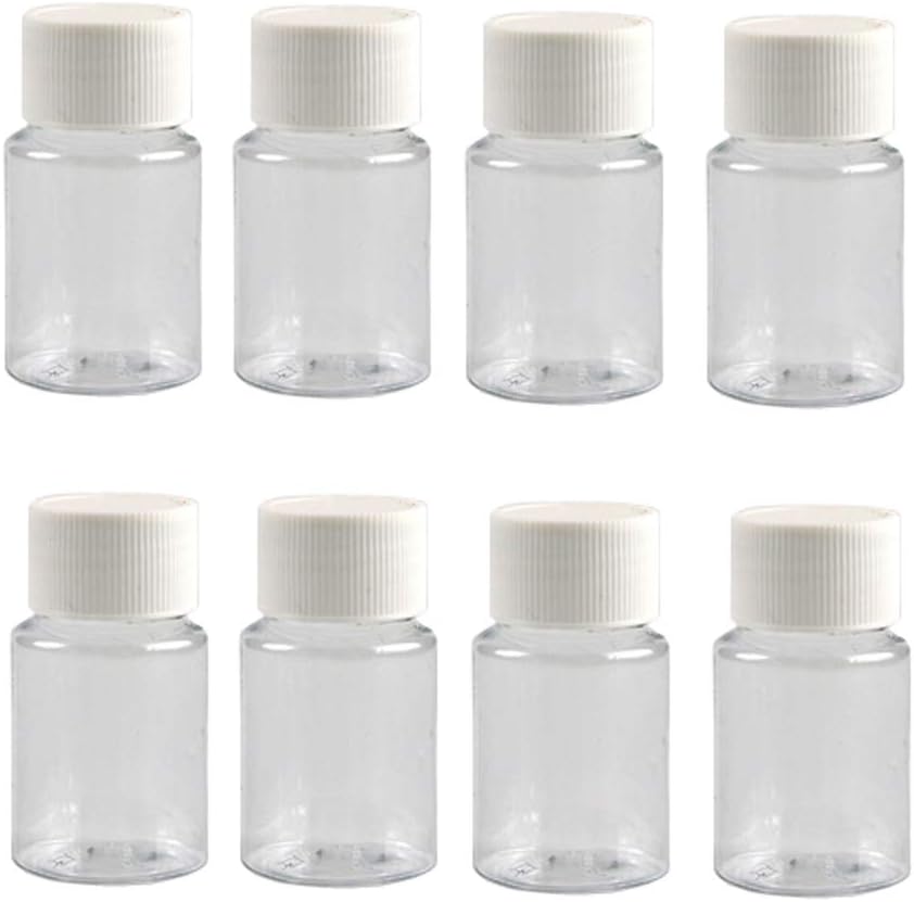 12PCS 30ML 1OZ Bouteilles transparentes en plastique vide avec bouchon à vis blanche Capsules en poudre solide Support de tablette de pilule Boîte de stockage rechargeable Portable Pot de contenant durable pour le voyage quotidien