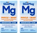SlowMag Mg Muscle + Coeur, soutient la relaxation musculaire et la santé cardiaque. Chlorure de magnésium + calcium, comprimés à libération lente, facile à absorber et doux sur l'estomac. 60 Compte (paquet de 2)